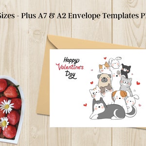 Cartão de Dia dos Namorados para Amantes de Animais para Imprimir, Modelo de Cartão de Saudação de Dia dos Namorados para Gatos e Cachorros, Conjunto de Envelopes para Cartões Digitais, Download Instantâneo em PDF