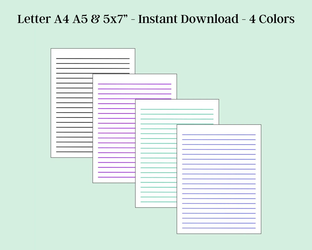 Lined Writing Paper, Digital Lined Paper Printable, Lined Notes, Lined