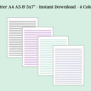 Carta da lettere a righe stampabile, carta a righe digitale, note a righe, fogli di carta da lettere a righe, pagine di diario a righe, PDF scaricabile immediatamente