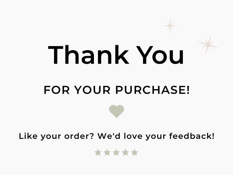 Minimal thank you graphic with black text on a soft neutral background and small heart and star accents.