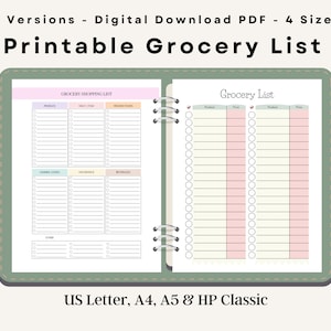 Grocery Shopping List Printable, Grocery List Template, Digital Grocery Checklist, To Do List Printable, A4 A5 Letter, Instant Download PDF