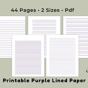 紫色の罫線入り用紙セット、ライティング練習シート、デジタルPDF、USレター＆A4