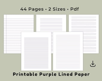 Purple Lined Paper Bundle, Writing Practice Sheets, Digital PDF, US Letter & A4