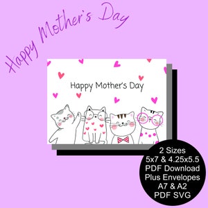 Mother's Day Card Digital, Printable Cute Cats Mothers Day Card, Happy ...