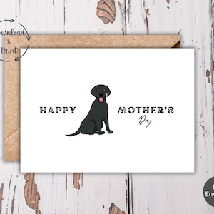 Tarjeta para el Día de la Madre con Labrador Negro, Tarjeta para el Día de la Madre con Perro, Plantillas de Sobres para Tarjetas Imprimibles, Tarjeta Digital para el Día de la Madre, Descarga Instantánea en PDF
