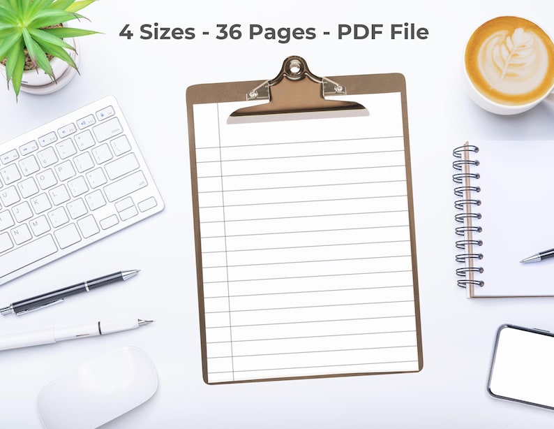 Black lined notebook pages shown in a collage layout on a neutral background, with several different line spacing styles displayed across multiple page designs.