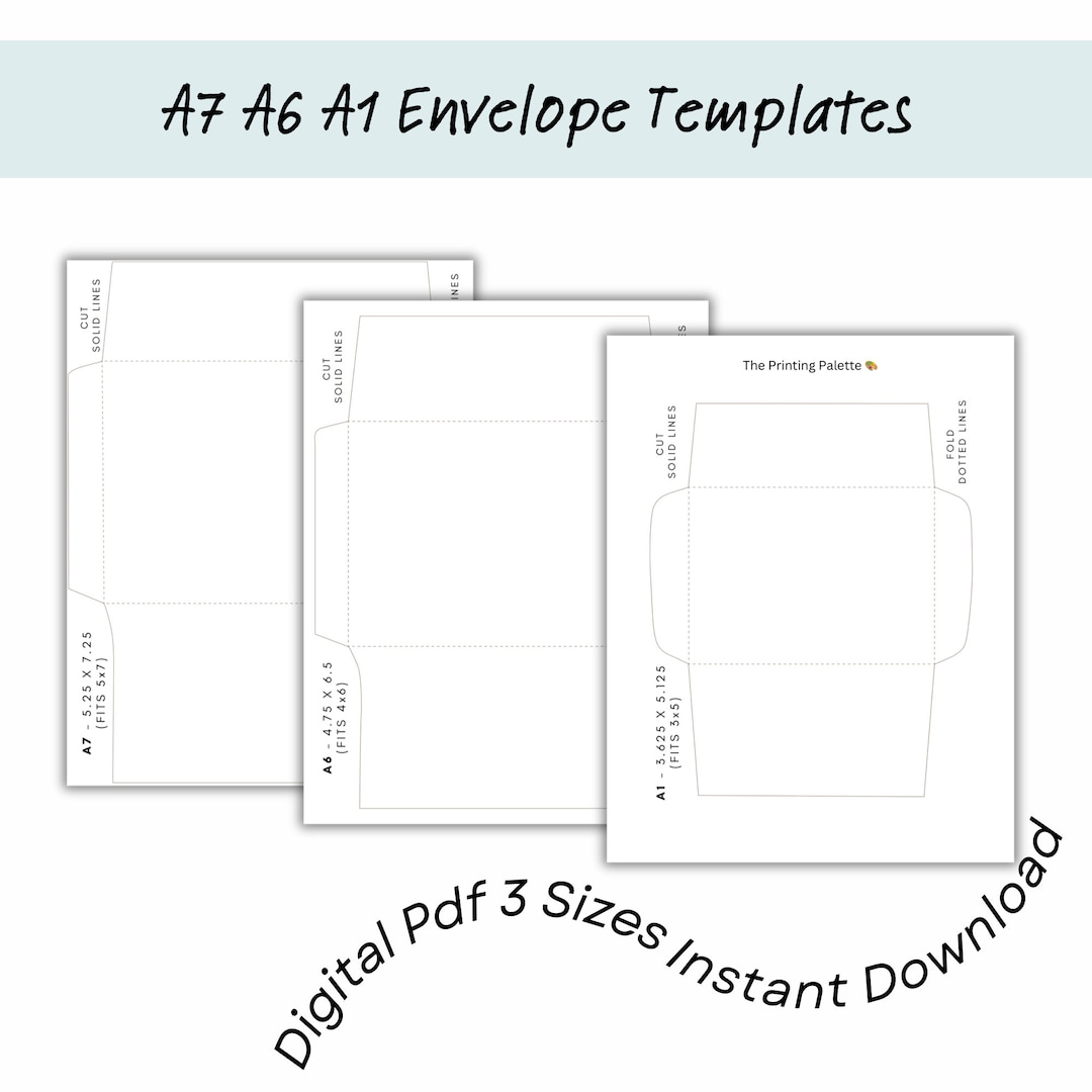 A7 A6 A1 Envelope Templates, Envelope Template Printable, Digital Blank ...