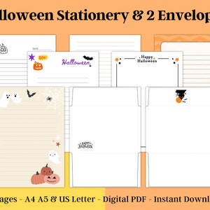 Papelería de Halloween, set imprimible de papelería de Halloween, páginas digitales para escribir cartas de Halloween para niños, descarga instantánea en PDF