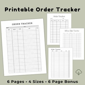 Rastreador de pedidos imprimible, registro de compras en línea, entrega de paquetes (PDF imprimible), tamaño carta (EE. UU.) A4, A5 y HP Classic.