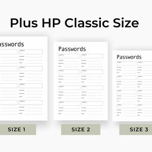 Three password log pages displayed side by side in different proportions, each featuring a clean black and white layout with labeled fields for website, username, password, and email on a white background.
