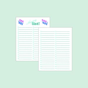 Lista de compras imprimible, plantilla de lista de compras con flores, plan de comidas imprimible, tamaño carta, medio tamaño, archivos PDF digitales instantáneos