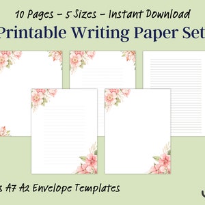 Floral liniertes Schreibpapier Bündel, unliniertes liniertes Papier Vorlage, Briefpapier, sofortiger Download PDF
