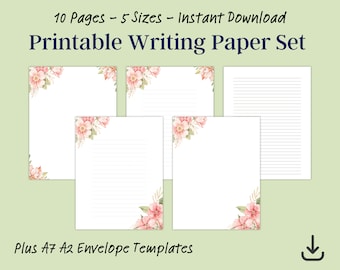 Papier à lettres floral, avec et sans doublure, PDF numérique, lettre US A4 A5 HP Classic