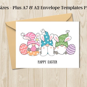 Cartes de Pâques imprimables Gnome, Carte de voeux de Pâques numérique, Modèles d'enveloppe de carte Gnome, Carte de Joyeuses Pâques pour elle, PDF numérique instantané