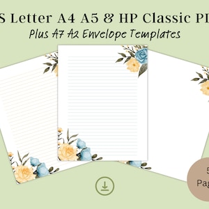 Stationery Briefing Paper Printable, Digital Stationary Lined Paper Set, Floral Lined Paper Template, Briefpapier, Instant Download PDF