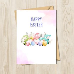 Tarjeta imprimible de gnomo de Pascua: Feliz Pascua