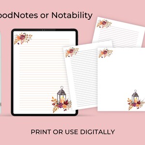 Fall stationery with floral lantern design, lined and blank pages.