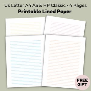 Papel rayado multicolor, PDF digital, tamaño carta EE. UU. A4 A5 HP Classic