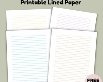 Lined Note Paper Multicolored, Digital PDF, Us Letter A4 A5 HP Classic