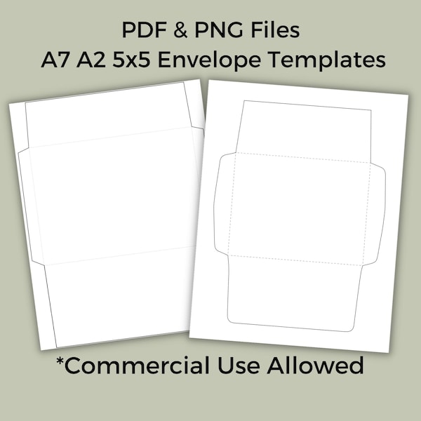 Envelope Template Set Printable, Commercial Use, Digital PDF & PNG, A7 A2 5x5 Square