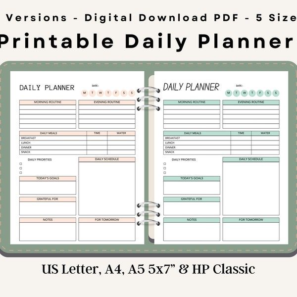 Daily Planner, Digital Daily Planner, Printable Daily To Do List, ADHD Day Plan, Daily Plan Template, Letter A4 A5, Instant Digital Download