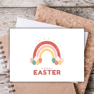 Cartão de arco-íris de Páscoa para impressão, conjunto de cartões de felicitações de Páscoa, modelo de papelaria para cartão de Páscoa, envelopes DIY 5 x 7”, download digital instantâneo em PDF