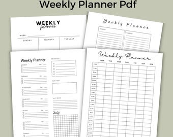 Weekly Planner Pages, Week at a Glance, Digital PDF, US Letter A4 A5 HP Classic