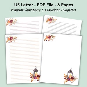 Papelería de otoño, Papelería para escribir cartas de otoño, Set de papelería de otoño, Papelería con hojas de otoño en acuarela, Descarga instantánea