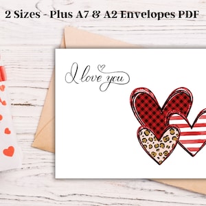 Biglietto di San Valentino stampabile, set di buste per biglietti di San Valentino, biglietto d'auguri "Ti amo", biglietto di San Valentino per lei, PDF digitale scaricabile immediatamente