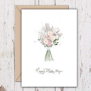 Printable Mothers Day Card Bouquet, Mauve Watercolor Floral Mom Greeting