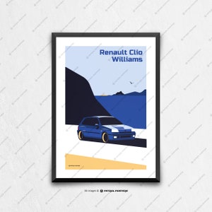 Renault Clio Williams - car poster, car art, art prints, wall art, birthday gift ideas, gifts for him unique, fathers day, automotive art