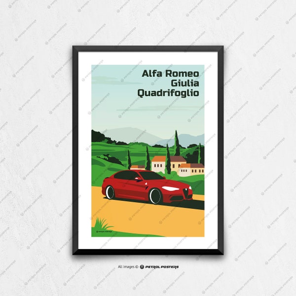 Alfa Romeo Giulia Quadrifoglio - car poster, car art, art prints, wall art, birthday gift ideas, gifts for him unique