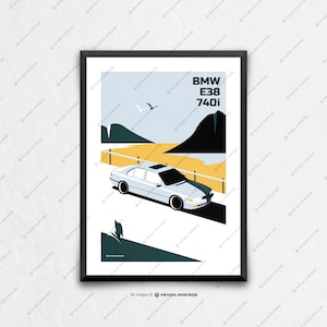 BMW E38 740i - car poster, car art, art prints, wall art, birthday gift ideas, gifts for him unique, fathers day, automotive art