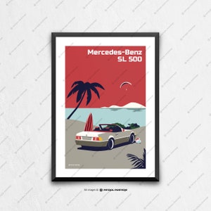 Mercedes Benz SL500 - car poster, car art, art prints, wall art, birthday, gifts for him unique, fathers day, automotive art