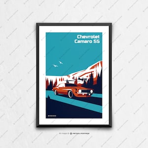 Chevrolet Camaro SS - autoposter, autokunst, kunstafdrukken, kunst aan de muur, Amerikaanse muscle car, cadeaus voor hem uniek, vaderdag, autokunst
