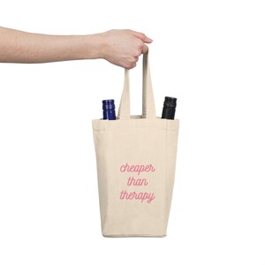 Cheaper Than Therapy Double Wine Tote Bag Funny Gift Canvas Carrier Bag Picnic Girl