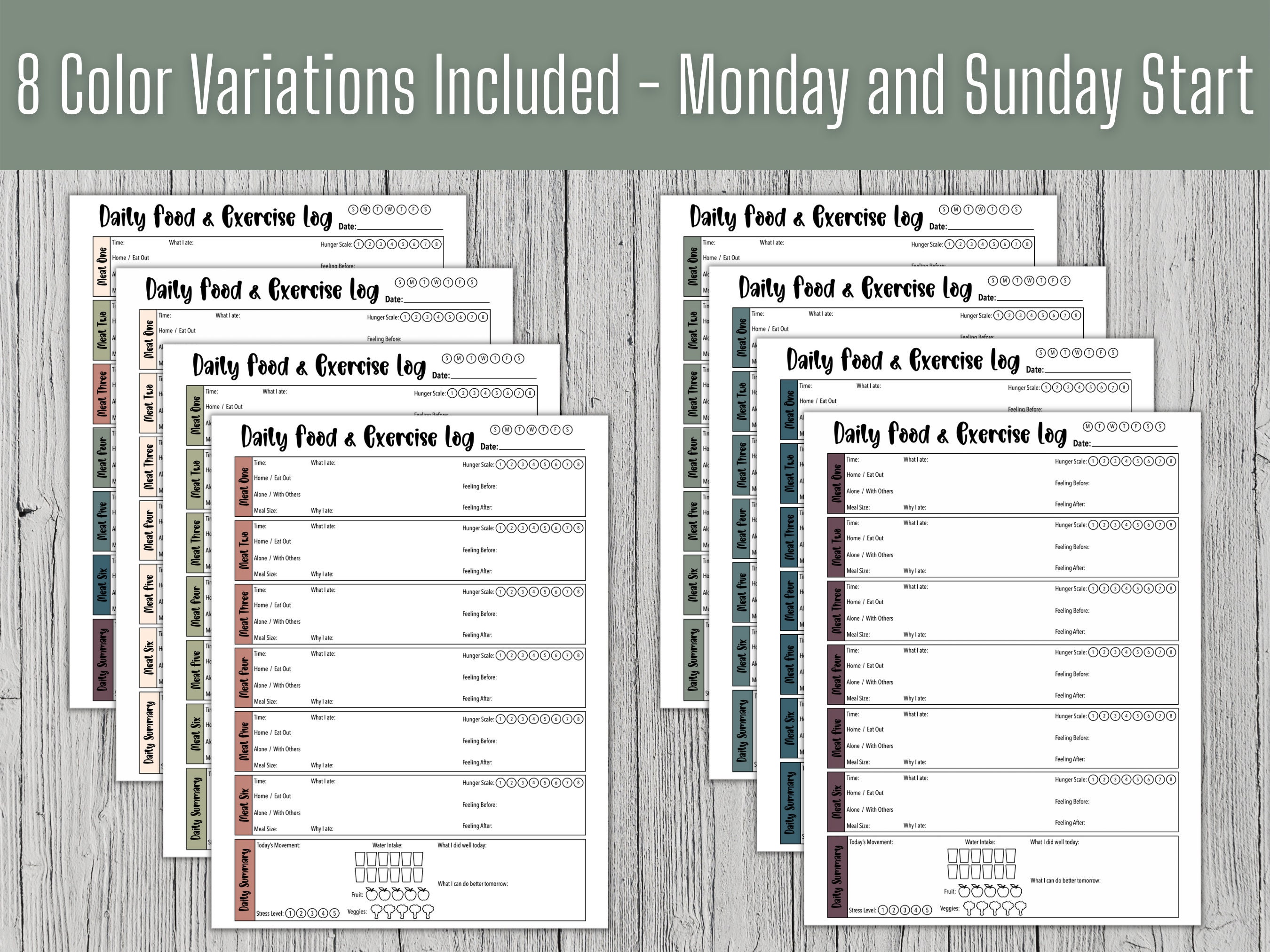 Daily Food &amp; Exercise Log Printable PDF Download Autumn - Etsy