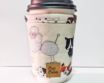 Cup Cosie, Drink Sleeve, Coffee Slip, Reusable Travel Coffee Cozy, For Hot and Cold Drinks, Australian Handmade - Dogs
