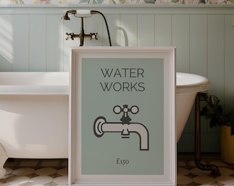 Monopoly Water Works Art Print | Retro Bathroom Decor