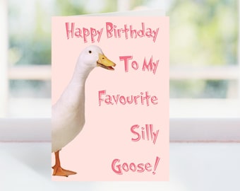 Tarjeta de cumpleaños divertida de ganso, tarjeta de felicitación de animal tonto