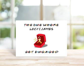 Tarjeta de compromiso inspirada en la serie Friends, tarjeta de compromiso personalizada, tarjeta de compromiso a medida, para amigos y familiares, divertida y alegre