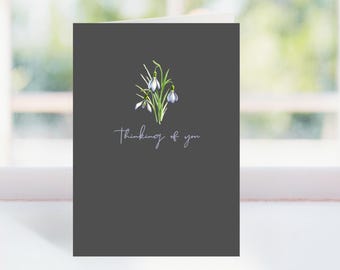 Thinking of You Sympathy Card, Hand-Painted Snowdrops, Bereavement Card