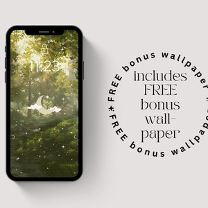 Aesthetic Phone Wallpaper | whimsical forest wallpaper, botanical, celestial, moon, green, iphone, smartphone wallpaper, background