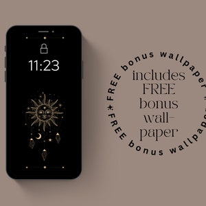 Aesthetic Phone Wallpaper | black and gold celestial, sun, moon, stars, space, dark wallpapers, iphone, smartphone wallpaper, background