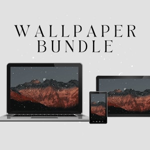 May include: A mockup of a laptop, tablet, and smartphone displaying a mountain range with a moon and stars in the night sky. The text "WALLPAPER BUNDLE" is at the top of the image.