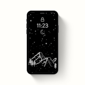 Aesthetic Phone Wallpaper | boho black and white moon + stars wallpaper, celestial, dark wallpapers, iphone, smartphone wallpaper background
