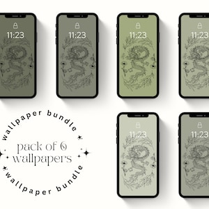 Aesthetic Phone Wallpaper Bundle | Pack of 6 | floral dragon, fantasy, sage, green, bookish lockscreen, iphone, smartphone background
