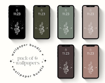Ensemble de fonds d'écran esthétiques pour téléphone | Paquet de 6 | Boho Rose et Vert Constellation Serpent, lune, fonds d'écran sombres, iphone, fond de smartphone