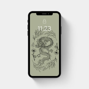 Aesthetic Phone Wallpaper | Dragon + Florals | sage, green, botanical, fantasy wallpapers, iphone, smartphone wallpaper, phone background