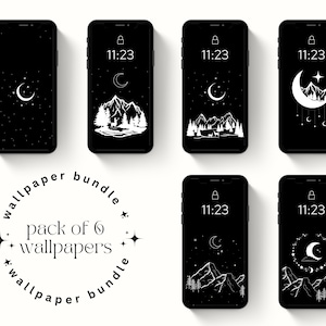 Aesthetic Phone Wallpaper Bundle | Pack of 6 | Black and White Moon and Mountains, Forest | dark wallpapers, iphone, smartphone background